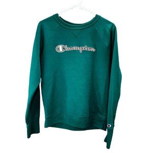 Champion Sweatshirt Pullover Teal Green size S Women Embroidered Spellout